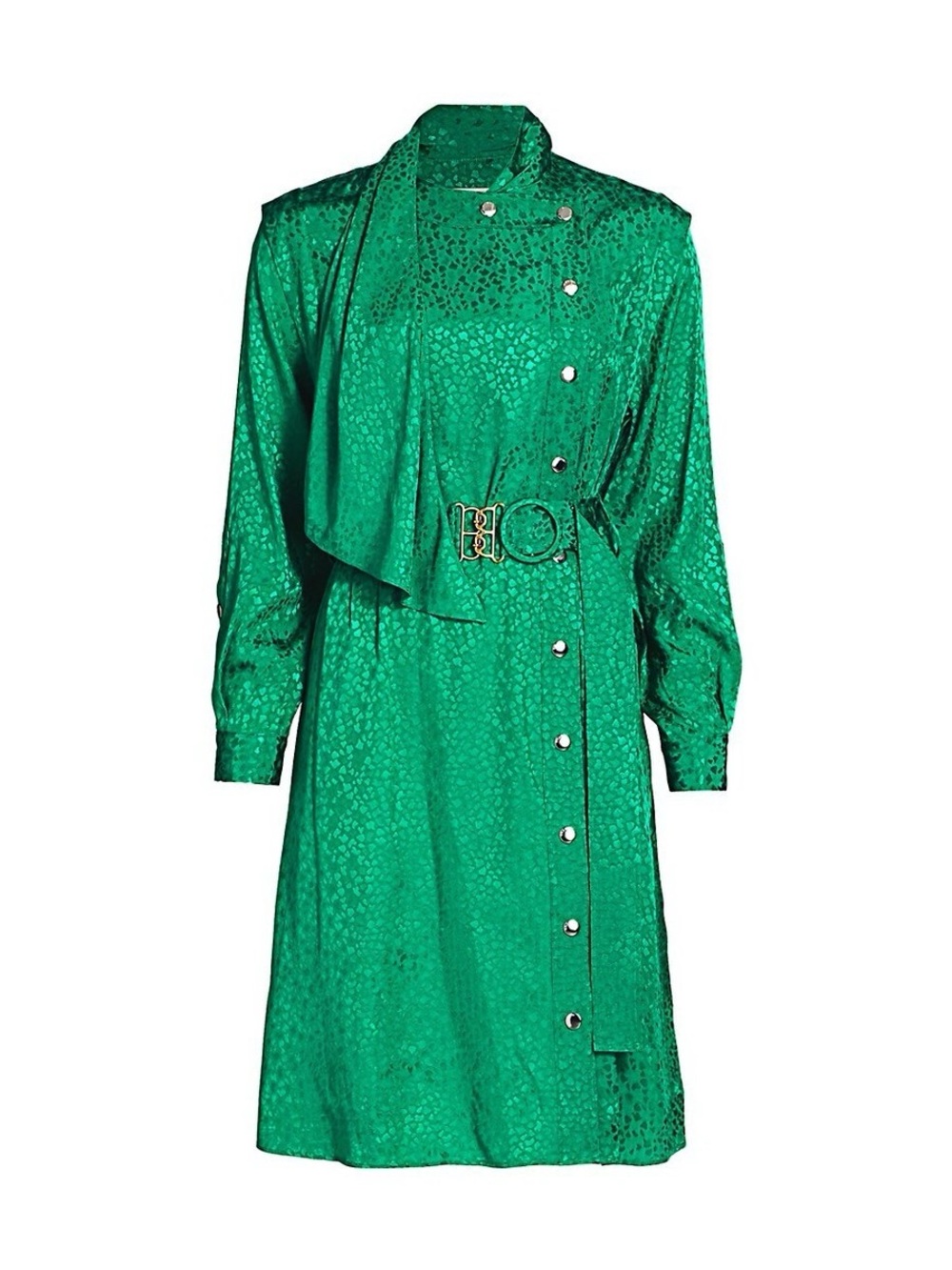 COACH 1941 Leopard Print Architectural Silk Drape Belted Dress GREEN Size 8 NWT - Picture 2 of 9